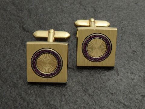 Manschettenknöpfe Funkel - vergoldet - lila Strass - cufflinks