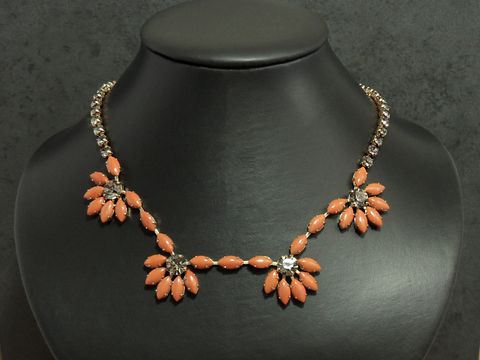 Strass Collier Kette - shiny - orange-weiß 43 cm - Strass Schmuck