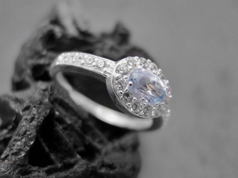 Silber Ring - Oval - Sterling Silber - Blautopas + Zirkonia - Gr. 48