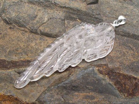 Flügel aus Bergkristall - 5 cm Silber Öse -WING- Engel