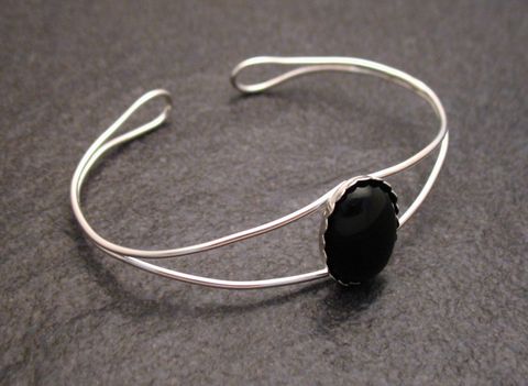 Onyx - Cabochon Sterling Silber Armreifen 17 cm