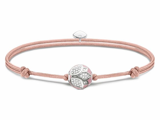 Thomas Sabo A2124-380-9-L22V Armband - Textil mit Karma Bead - Silber & Emaille & Nylon & Zirkonia - Rosa-Pink - bis 22 cm