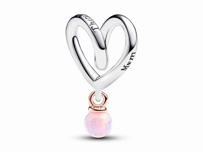 Pandora 783242C01 Bicolor Eingehülltes Herz Charm - Silber + Roségold Vergoldung - Synthetic Opal Pink