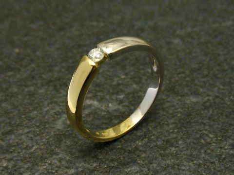 Bicolor - Gold Ring poliert + Diamant Gr. 50/16