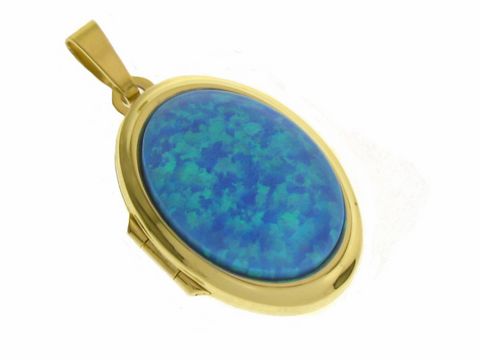 Syn. Opal hellblau Medaillon Cabochon - Gold 585