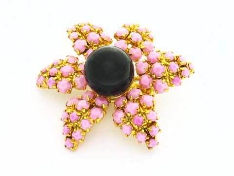 Strass Brosche - Blume - ROSA gefasst