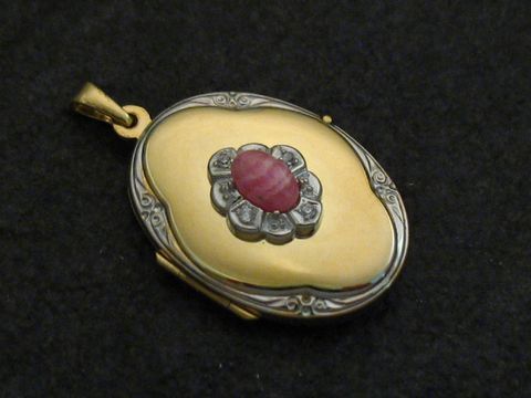 Rhodochrosit - Medaillon Cabochon Gold 333 bicolor + Brillanten