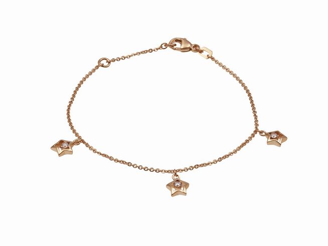 Armband Sternenreihe - Silber Roségold vergoldet - 14,5 cm + 17 cm - Zirkonia