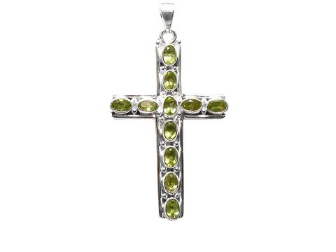 Grünes Peridot Kreuz - Sterling Silber Anhänger -groß-