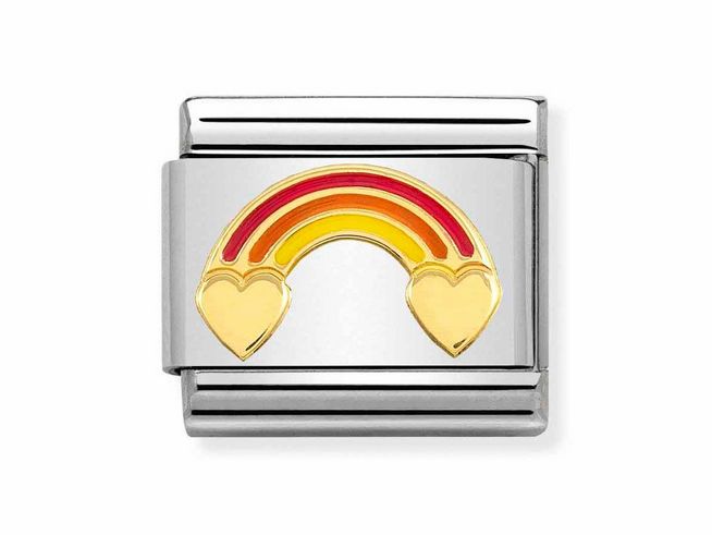 Nomination Classic Gelbgold - 030272 52 - Herzen Regenbogen - Emaille bunt