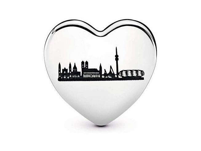 Pandora  Herz - Skyline von München + Schriftzug Munich - 792015_E035 - Sterling Silber