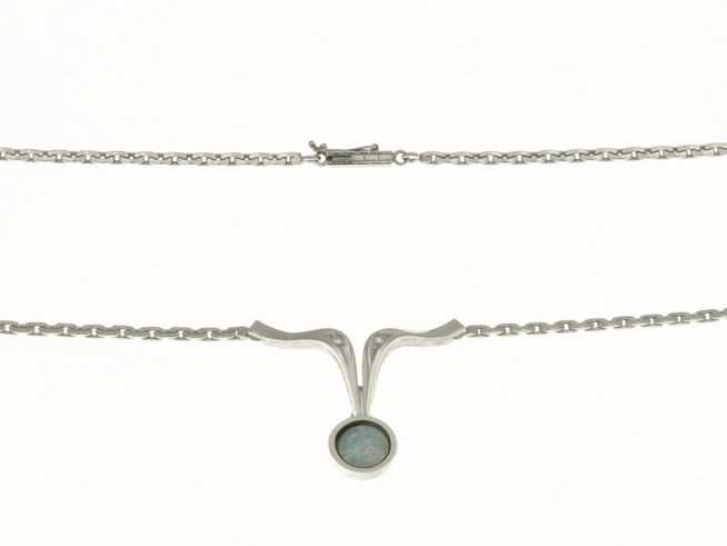 Collierkette mit Mittelteil 585 - Weißgold - Opal Triplette + Brillant 0,02ct - 42 cm