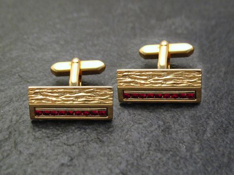 Manschettenknöpfe Retro - vergoldet - roter Strass - cufflinks