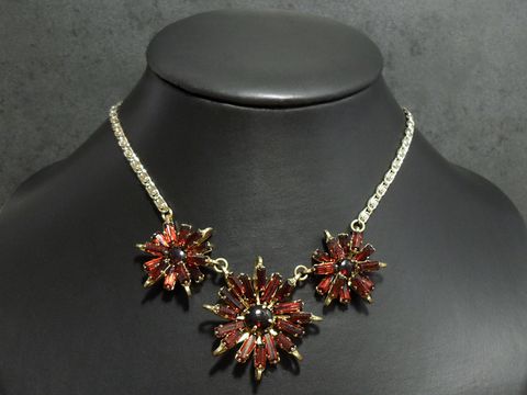 Strass Kette - pompös - ROT - 40 cm - goldfarben