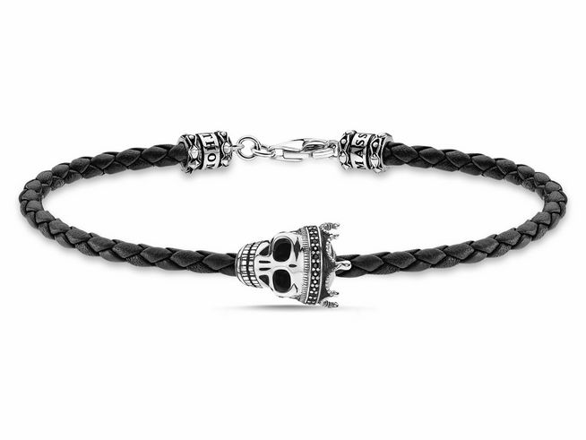 Thomas Sabo A2014-805-11-L17 Armband - Totenkopf - Silber gesch. & Leder & Zirkonia - Schwarz - 17 cm