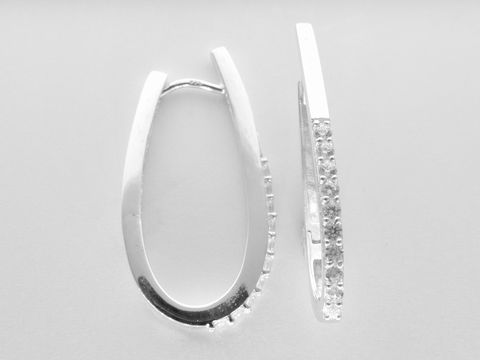 Silber Creolen - 2,5 cm - Oval - Sterling Silber - Zirkonia - 15 x 2,6 mm