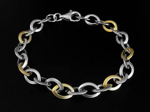 Armband Weitanker - Silber bicolor - 19 cm - vergoldete Elemente mattiert