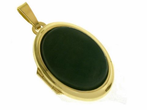 Achat grün Medaillon - Cabochon - Gold 333