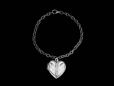 Silber Armband + Medaillon - Herz mit Flügel - weiß - Wings of Love protect us