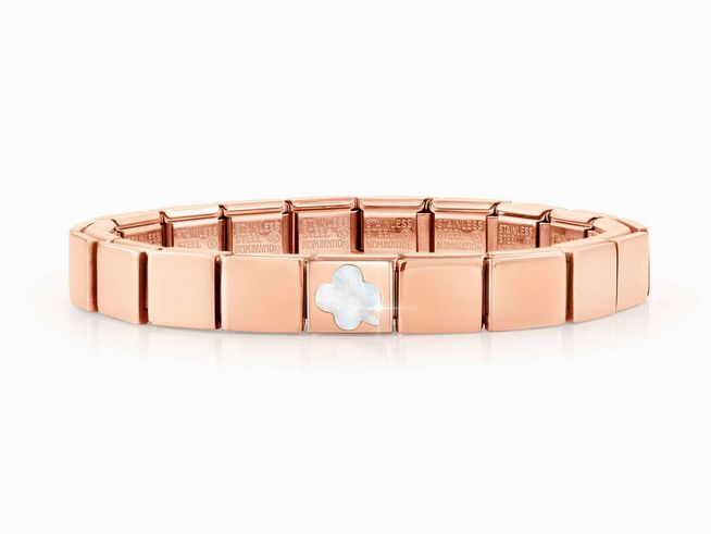 Nomination Classic GLAM Armband Edelstahl Roségold - 239104 09 - Four-leaf clover WEISS MOTHER