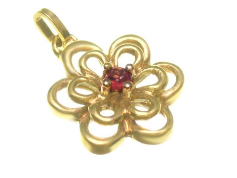 Blume - Granat Gold Anhänger - Gelbgold -