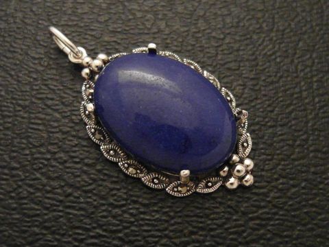 Cabochon - Jade - blau - Silber Medaillon Anhänger