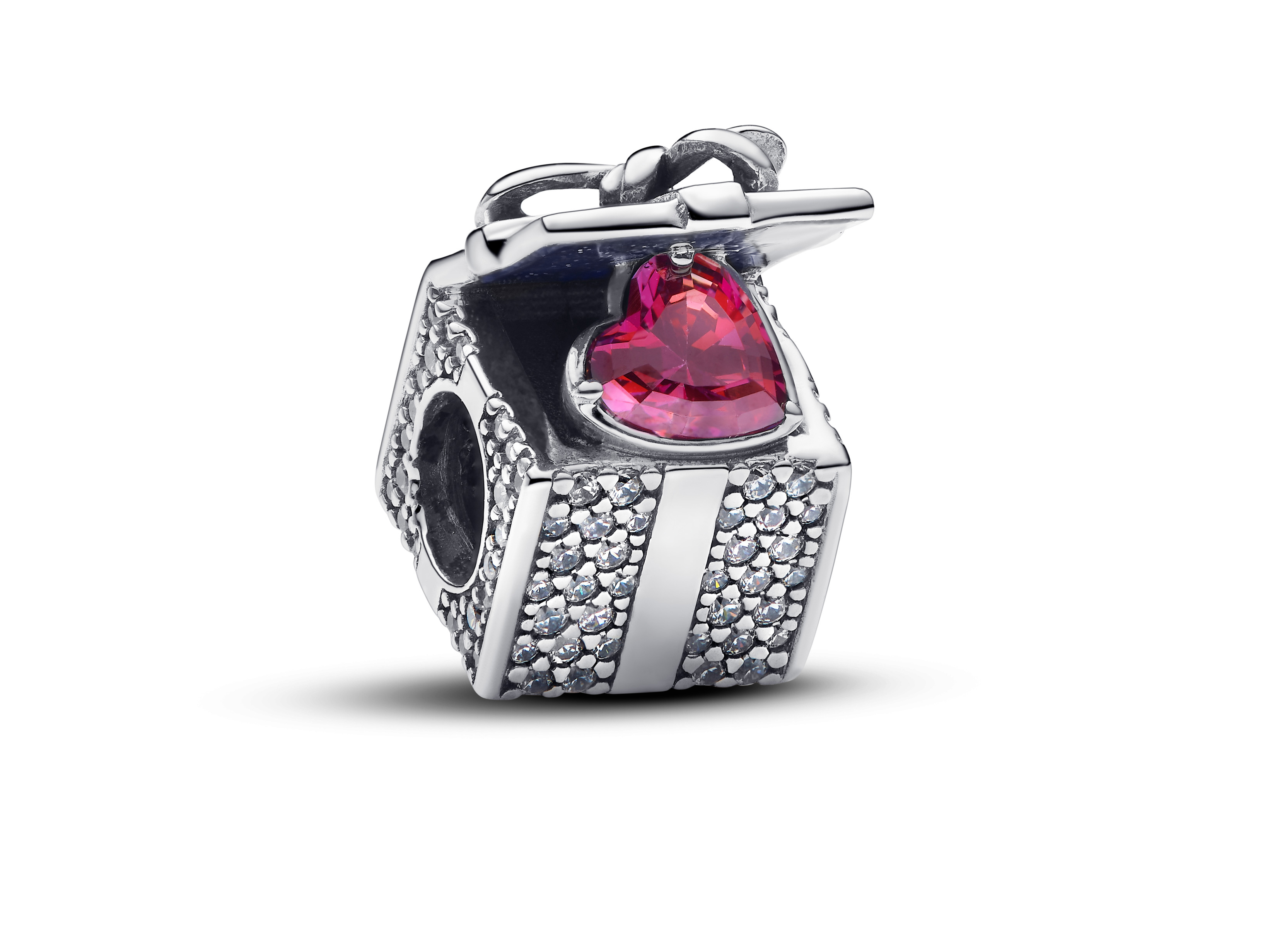 Pandora charm 793603C01 Geschenkbox aus Silber mit klarem und rotem Zirkonia und Emaille