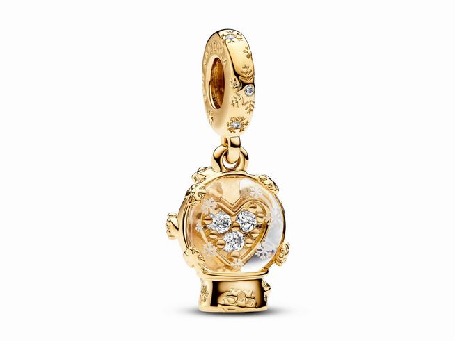 Pandora 762825C01 - Herz Schneeflocke Schneekugel Charm-Anhänger - Gelbgold Vergoldung - Zirkonia