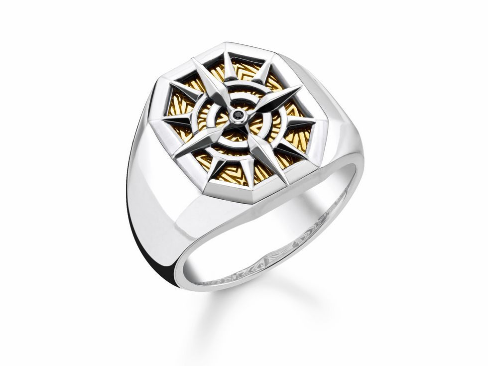 Thomas Sabo - Ring - TR2278-849-7-54 - Siegelring mit Kompass - Sterling Silber - vergoldet Gelbgold - Zirkonia - Gr. 54