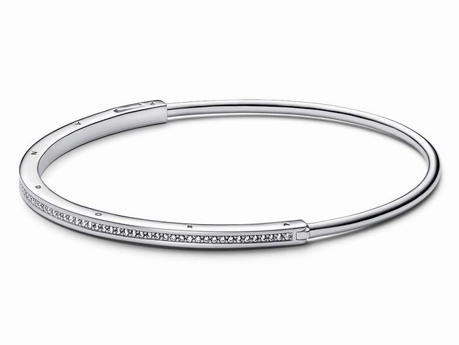 Pandora - Signature I-D Pavé Armreif - 592313C01-2 - Sterling Silber + klarem Zirkonia - Klar - 17,50 cm