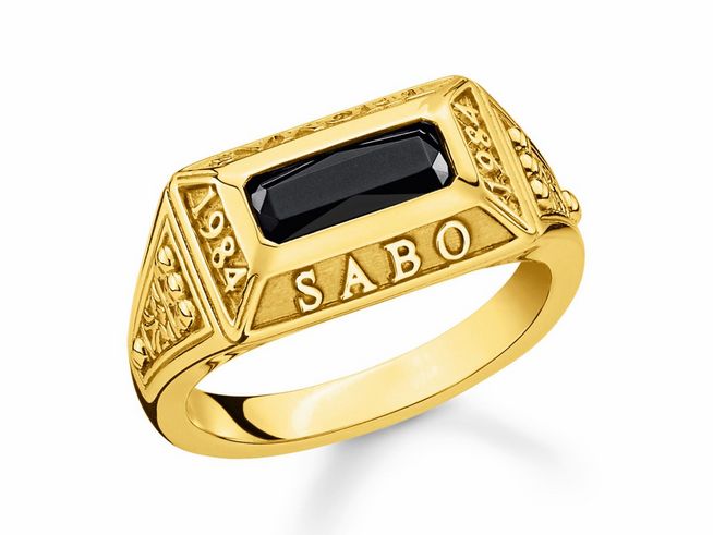 Thomas Sabo Ring TR2243-966-11-62 Sterling Silber - verg. Gelbgold + geschw. + Onyx schwarz - Gr. 62