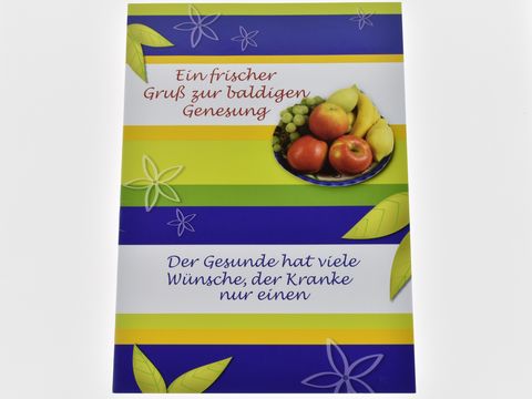 Genesungskarte - Obstschale mit Früchten, Blättern und Blumen