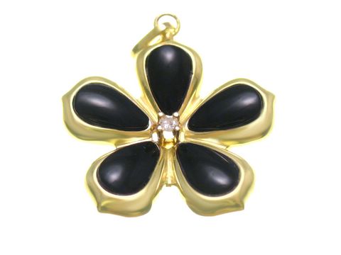 Blume - Diamant Gold Anhänger - Gelbgold - 20 mm