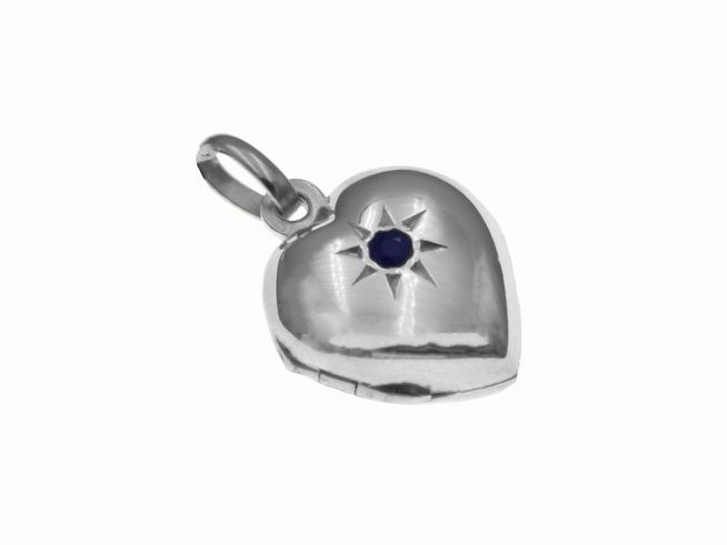 Herz poliert - kleines Medaillon Saphir Sterling Silber