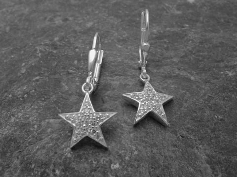 Silber Ohrringe - Stern - STAR - Zirkonia - PAVE