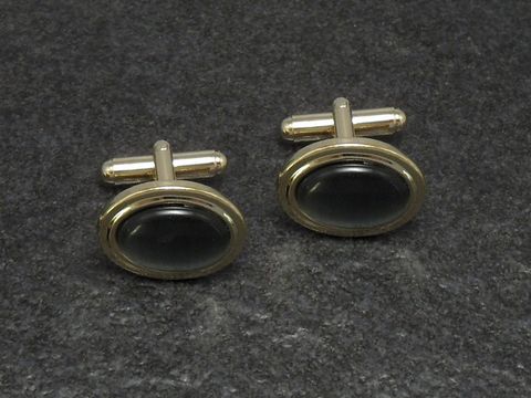 Manschettenknöpfe - GRAU - DESIGN - 18,9 mm - goldfarben