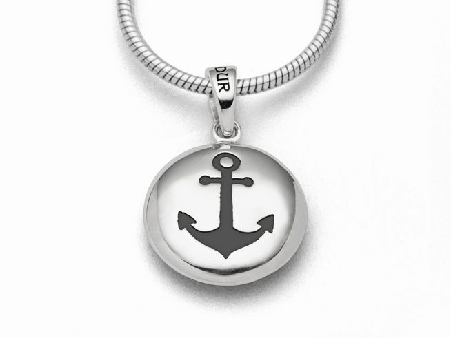 DUR Schmuck P4135 - Sterling Silber Anhänger Ellipse Anker + Muschel, dunkel -