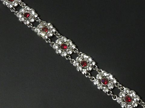 Strass Armband - Design - ROT-WEIß - 19-21 cm - silberfarben