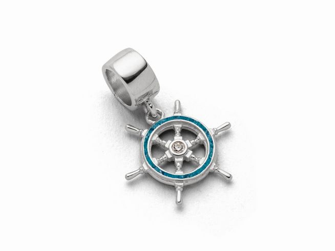 DUR Schmuck F331 - Sterling Silber Charm Steuerrad Steinsand Blau - Steinsand + Zirkonia -