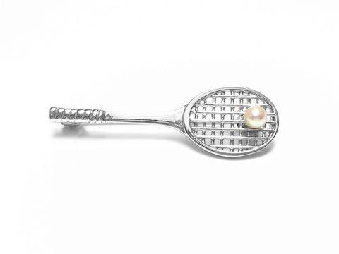 Echte Silber Brosche Tennisschläger Tennis + Zuchtperle