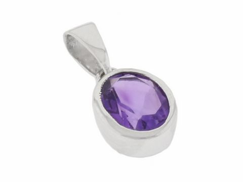 Silber Anhänger - Oval - rhodiniert - Amethyst lila - klassisch