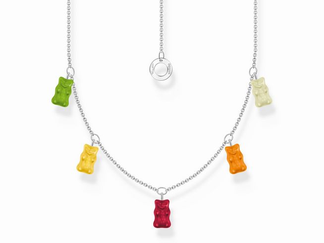 Thomas Sabo KE2205-017-7-L45V Kette mit bunten Gummibärchenanhängern in Gelb, Grün, Rot, Orange und Klar, aus Silber und Glas, einfarbig, in der Länge von 40 bis 45 cm.