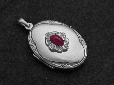 Rubin rubin - Medaillon Cabochon Sterling Silber - Zirkonia