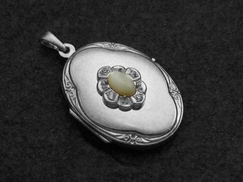 Perlmutt weiß - Medaillon Cabochon Sterling Silber - Zirkonia