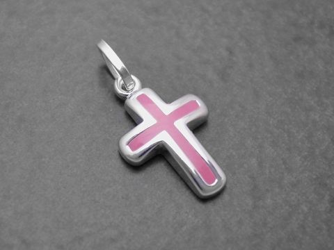 Kreuz poliert rosa - Sterling Silber Anhänger - Lack Rosa