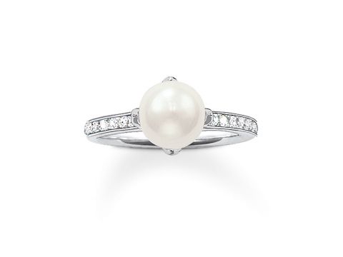 Silberner Ring von Thomas Sabo mit einer Süßwasserzuchtperle und Zirkonia, Größe 52, elegant und zeitlos, ideal für besondere Anlässe.