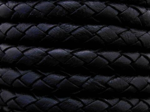 Leder geflochten Schwarz 70 cm - 6 mm - verg. Edelstahl Magnetverschluß - black
