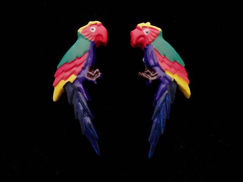 Papagei Ohrringe - Modeschmuck - bunt mit grünem Rücken und dunkelblauem Schwanz