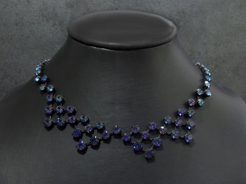 Strass Kette - aufregend - BLAU-LILA-MIX - 41 cm - schwarz