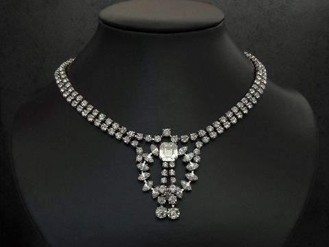 Strass Collier Kette - königlich - weiß 41,5 cm - Strasskette